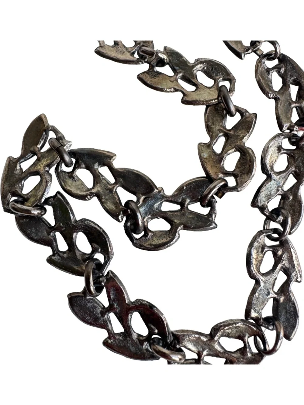 Vintage Red Black Enamel Leaf Necklace Gunmetal Tone Collar Botanical Statement